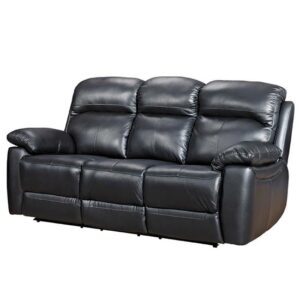 Astona Leather 3 Seater Fixed Sofa In Black