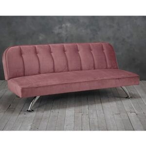 Birdlip Velvet Sofa Bed In Pink With Chrome Metal Legs