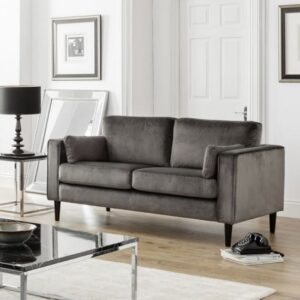 Hachi 2 Seater Sofa In Grey Velvet With Wooden Legs