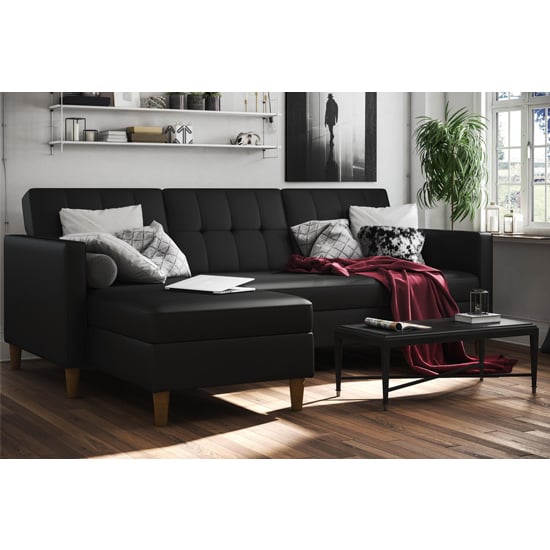 Hearthstone Faux Leather Storage Chaise Sofa Bed In Black