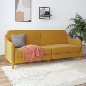 Jevic Linen Fabric Sprung Sofa Bed In Mustard
