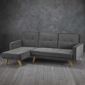 Knowsley Corner Sofa Bed In Grey Fabric With Wooden Legs