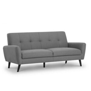 Macia Fabric 3 Seater Sofa In Mid Grey Linen With Wooden Legs