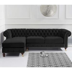 Nesta Medium Velvet Left Facing Corner Chaise Sofa In Black