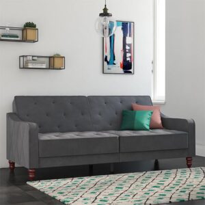 Vincenzo Tufted Futon Velvet Sofa Bed In Grey