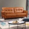Celina Leather 3 Seater Sofa In Tan With Tapered Legs