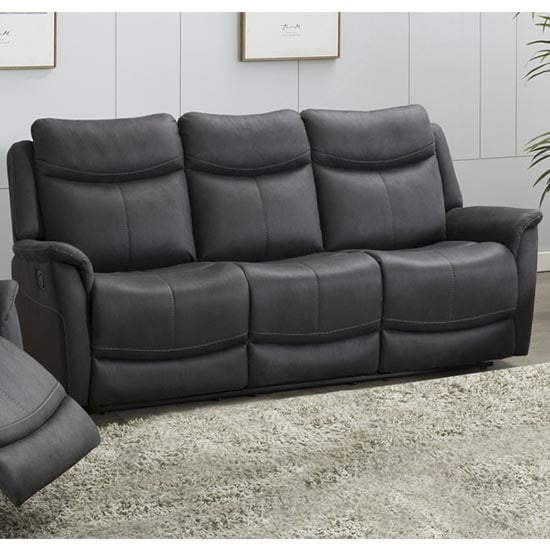 Arizones Fabric 3 Seater Manual Recliner Sofa In Slate
