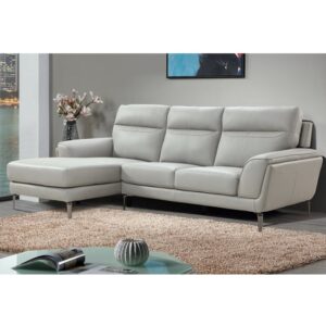Vitelli Leather Left Hand Corner Sofa In Light Grey