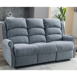 Warth Electric Fabric Recliner 3 Seater Sofa In Steel Blue
